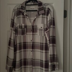 New York Laundry Purple and White Plaid Shirt